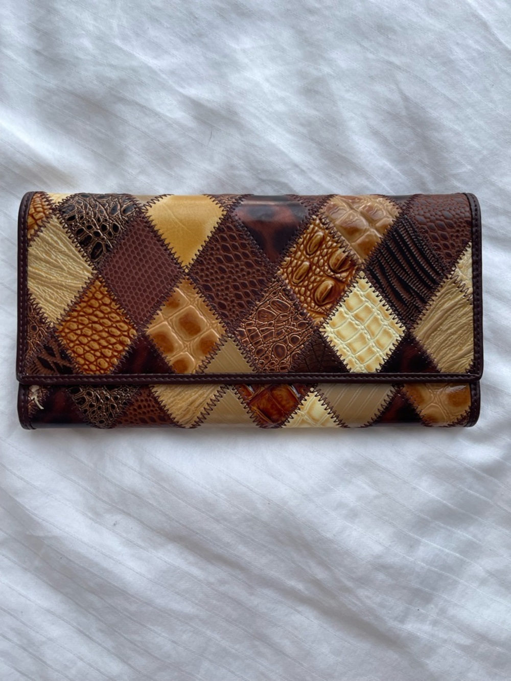 Mancini Patchwork Leather Clutch Wallet - Brown & Tan